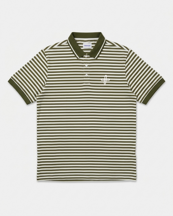 Stripe Polo – Olive & White