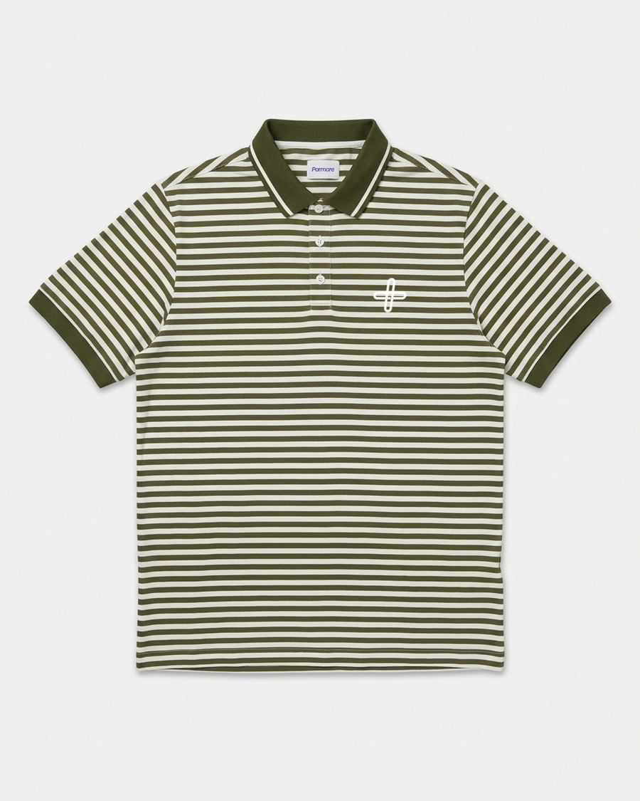Stripe Polo – Olive & White